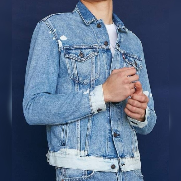 Levi’s Bleached Denim Trucker Jacket Unisex M - Picture 5 of 12